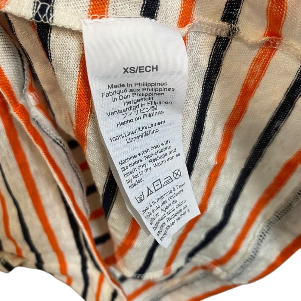 NWT J.Crew White Navy and Orange Stripe Ruffle Short Sleeve Linen Tee Size XS - Picture 6 of 6